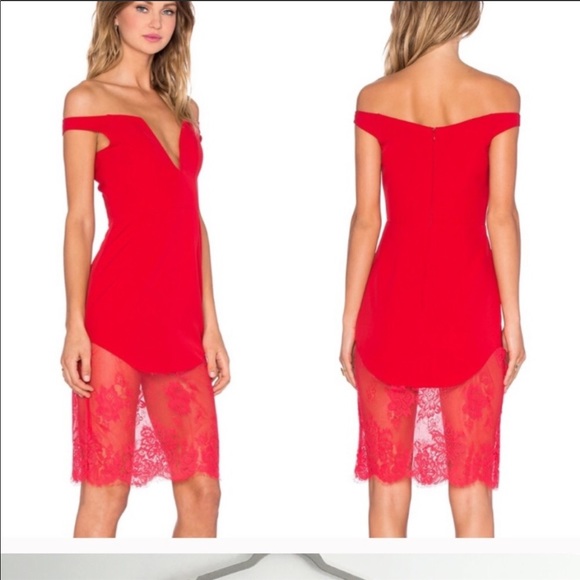 NWOT [NBD] Off the Shoulder Red Lace Dress M - Picture 2 of 8